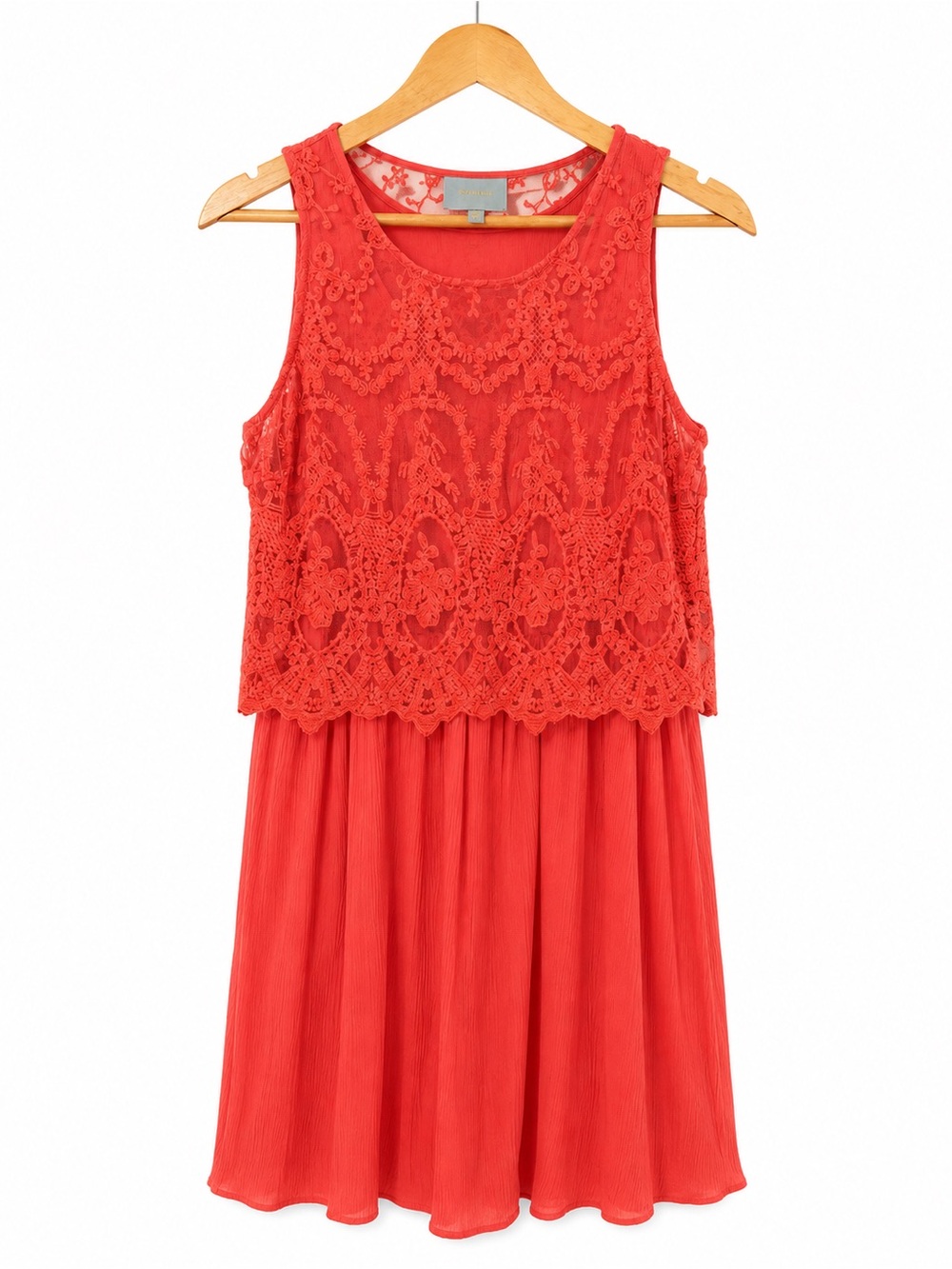 Skies Are Blue Anthropologie Coral Crochet Lace Mini Dress Medium Resort Boho